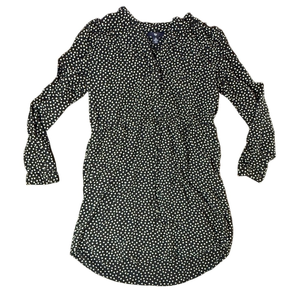 Gap Women Black White Triangle Print Button‎ Front Shirt Dress Size M